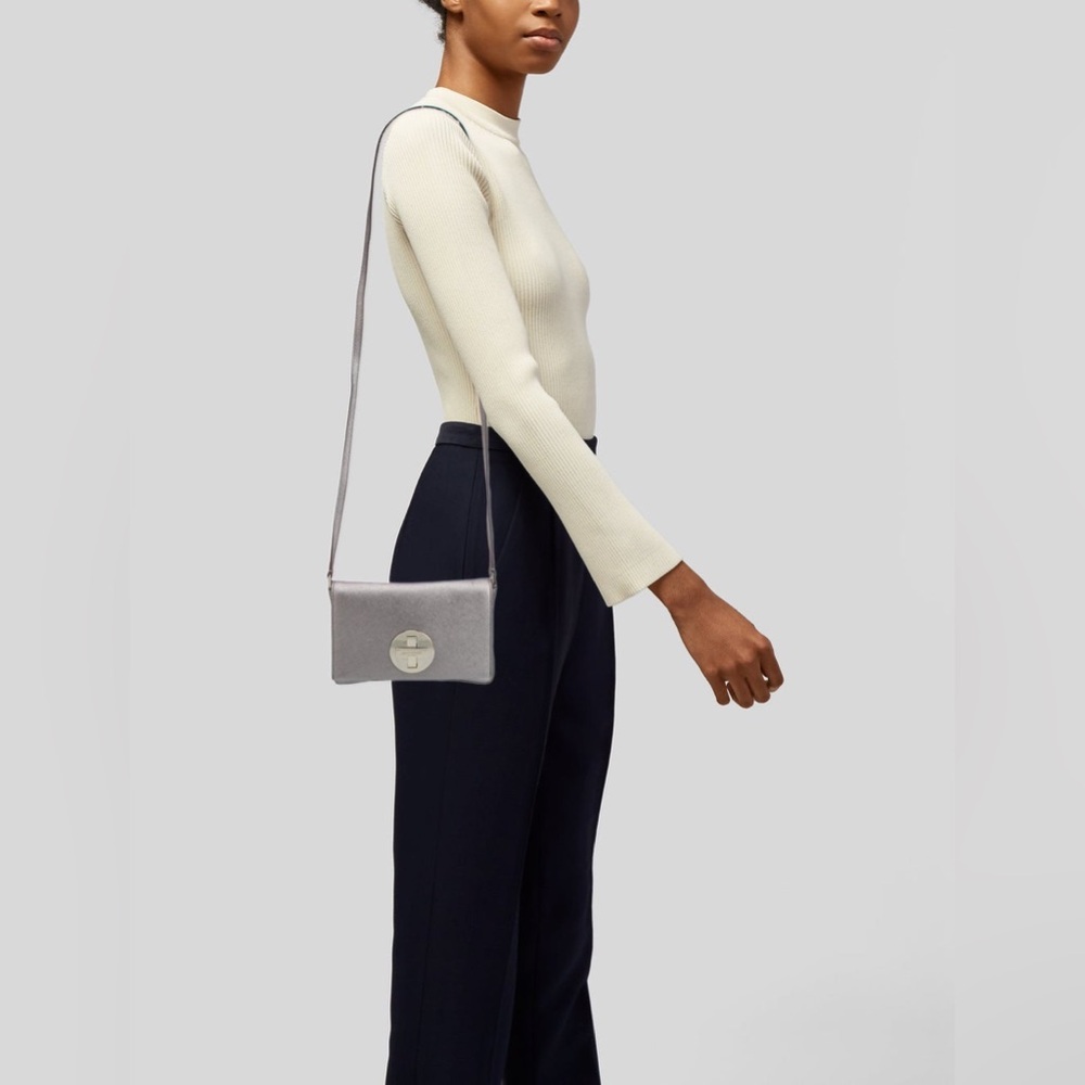 $270 Kate Spade NY Newbury Lane Sally Saffiano Leather Crossbody Bag Silver Gray